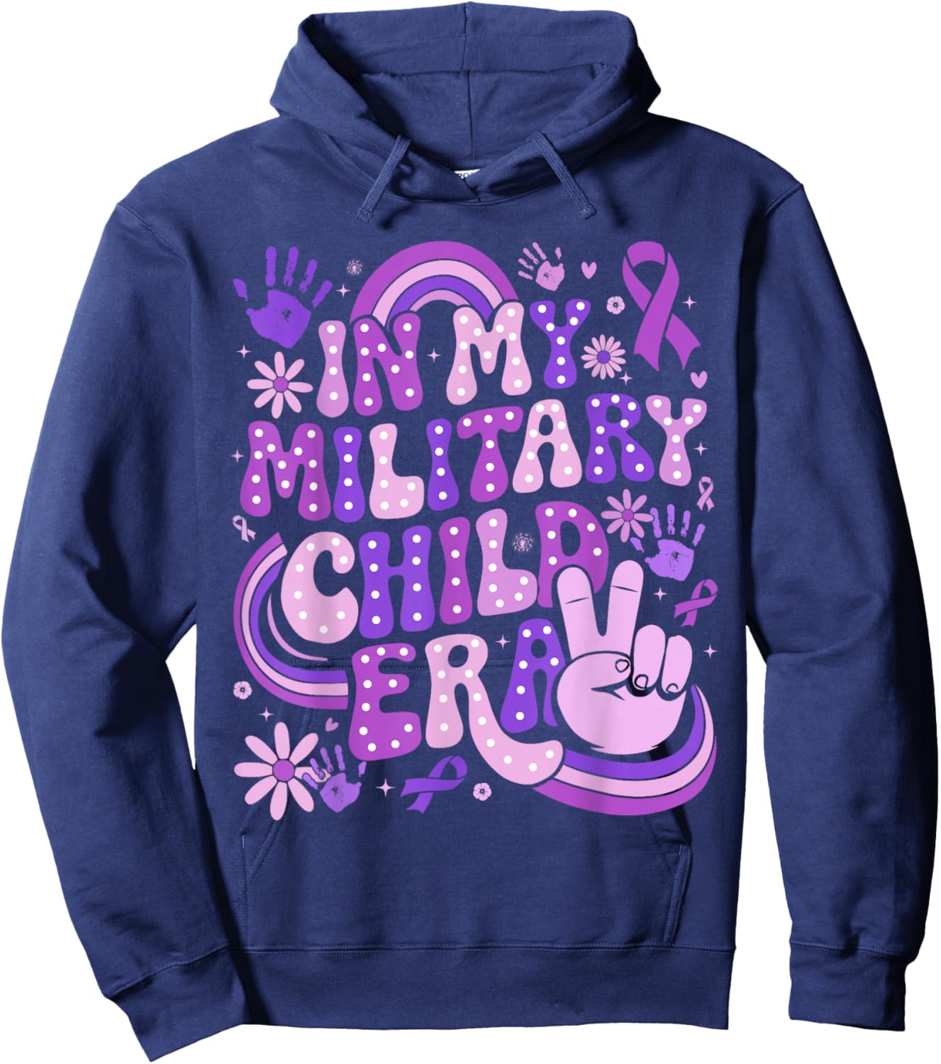 in My Military Child Era Groovy Purple Up for Military Kids Hoodie - Hoodie | Navy