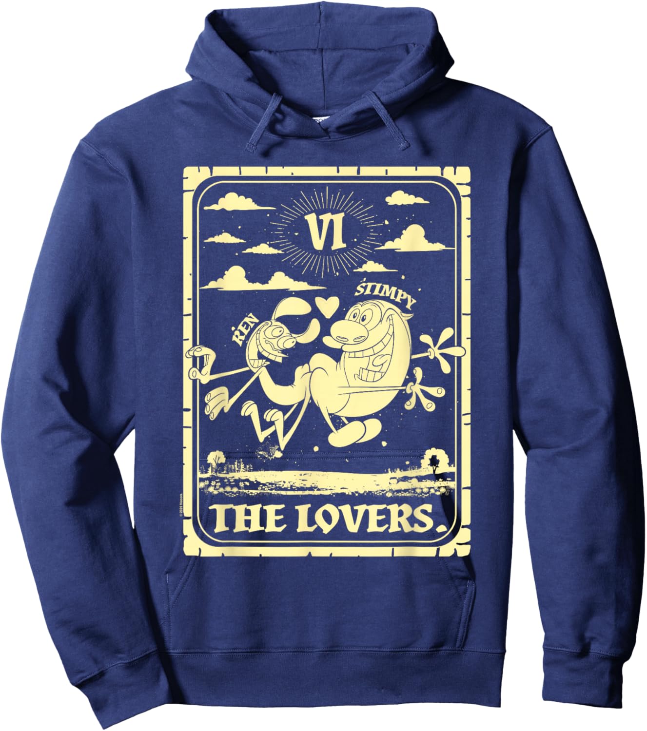 Ren and Stimpy The Lovers Tarot Card Design Funny Cartoon Hoodie - Hoodie | Navy