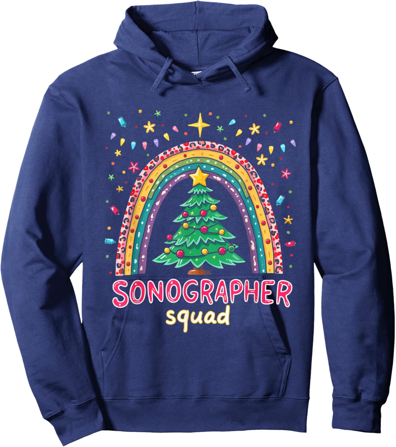 Sonography Christmas Plaid Leopard Rainbow Sonographer Squad Hoodie - Hoodie | Navy