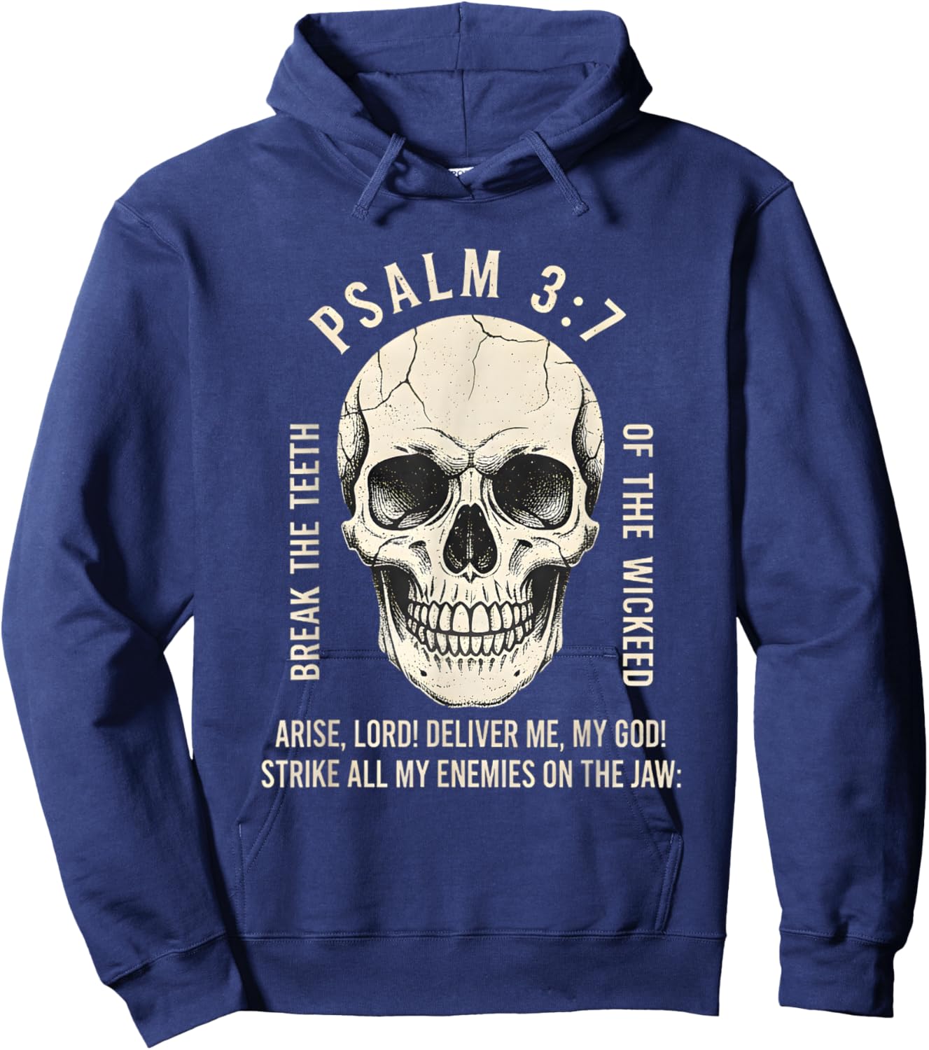 Psalm 3:7 Vintage Skull Christian Faith Bible Verse Design Hoodie - Hoodie | Navy