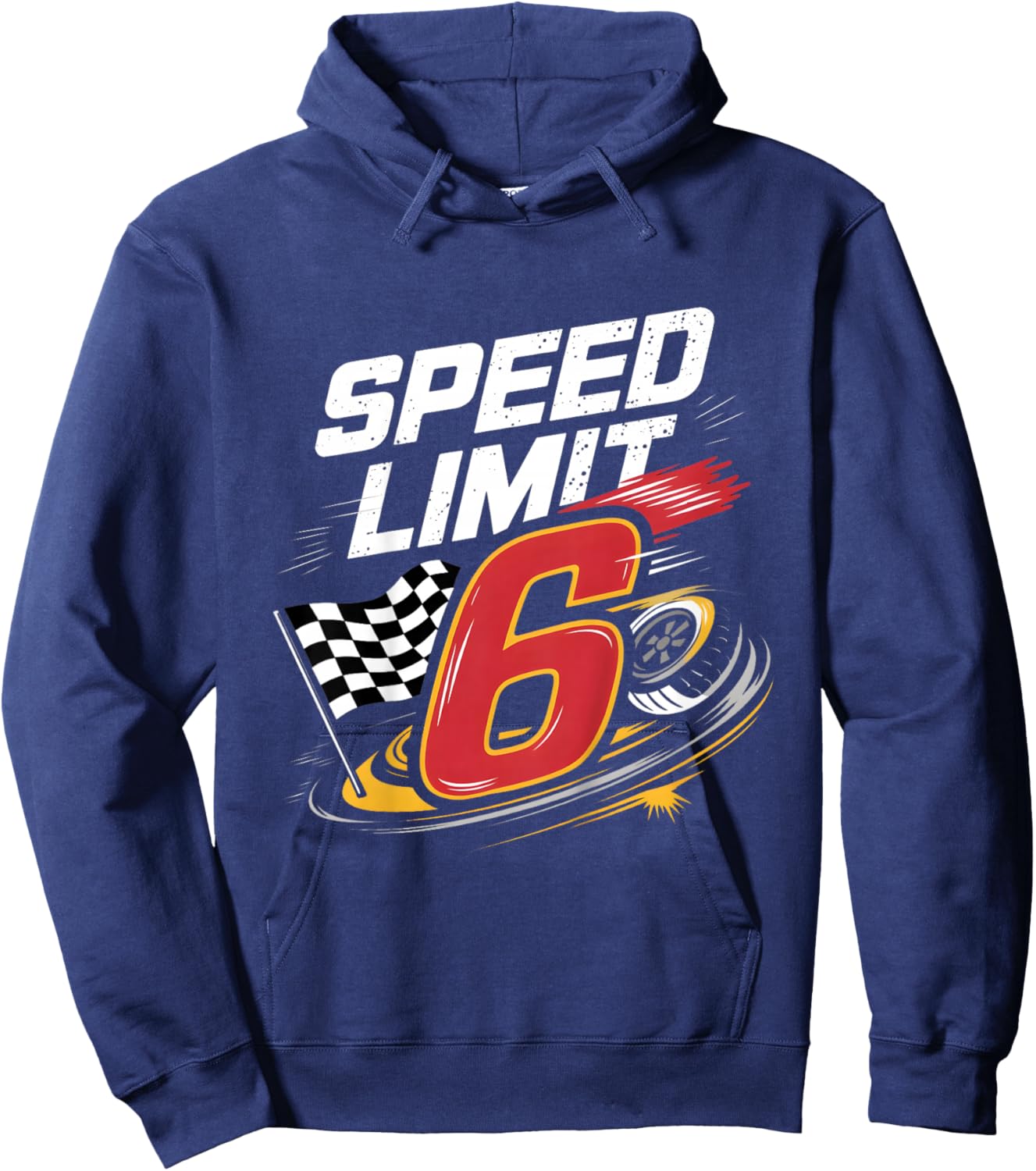 Kids Kids Boys Girls 6 Six Race Car Racing Flag 6th Birthday Hoodie - Hoodie | Navy