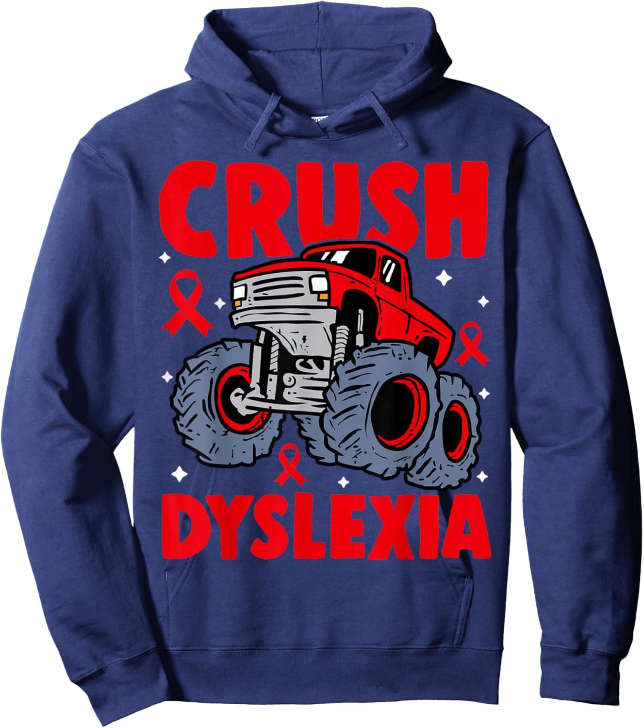 Crush Dyslexia Awareness Monster Truck Red Kids Boys Girls Hoodie - Hoodie | Navy