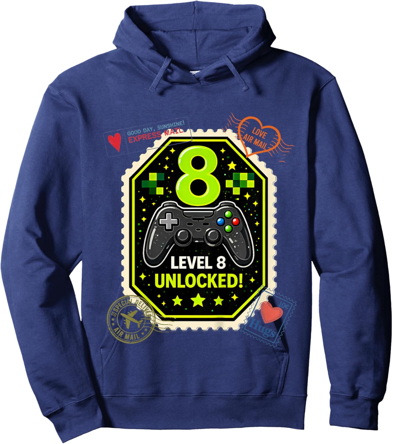 8th Birthday Gaming Level 8 Unlocked - Boys or Girl Gamer Hoodie - Hoodie | Navy