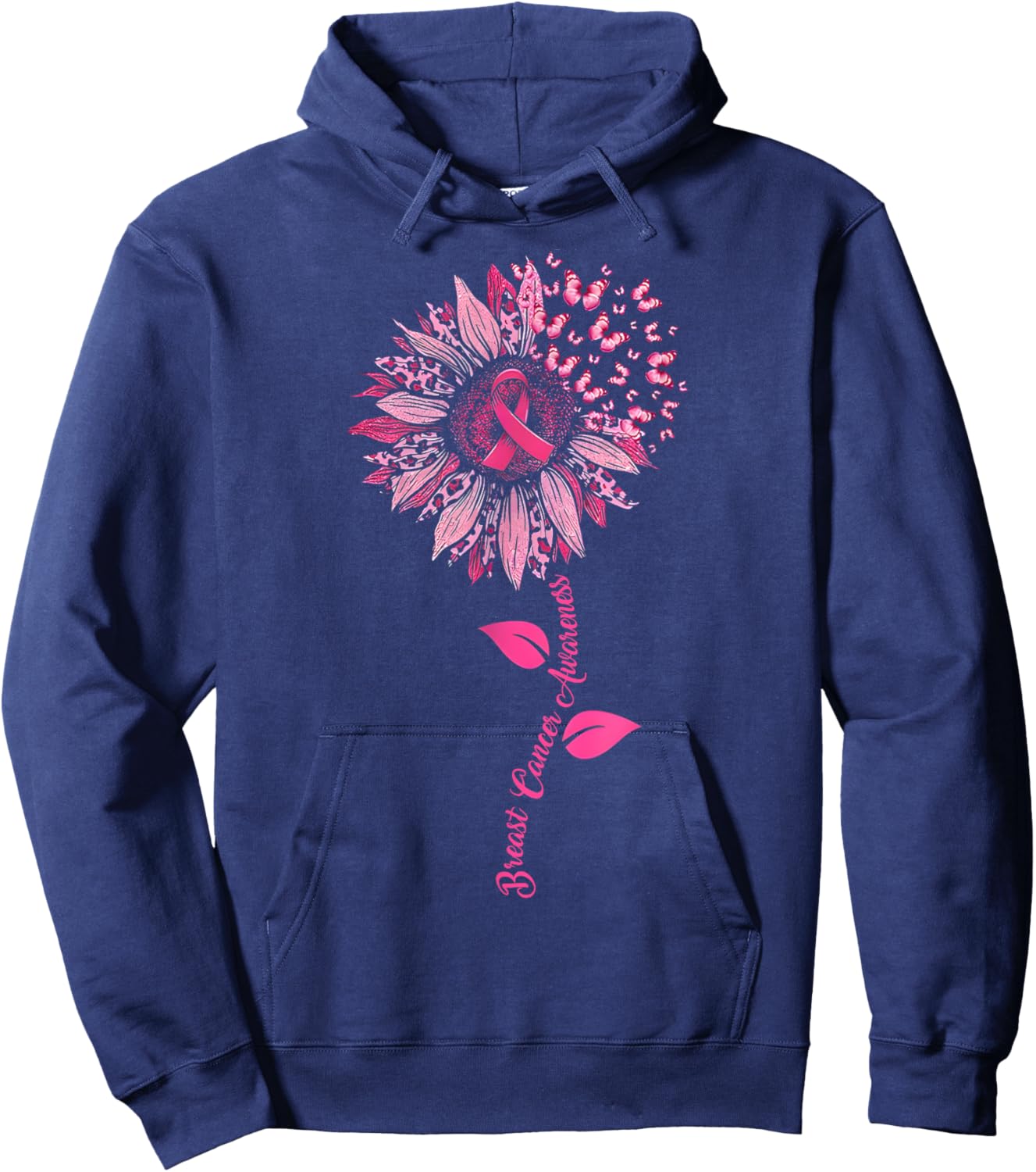 Sunflower Breast Cancer Awareness Pink Ribbon In October Hoodie - Hoodie | Navy