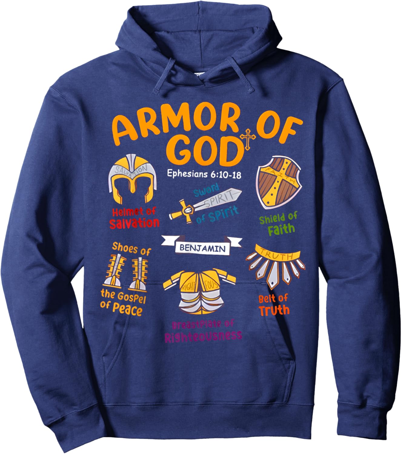 Armor of God Kids Christian Toddler Jesus Shield Ephesians Hoodie - Hoodie | Navy