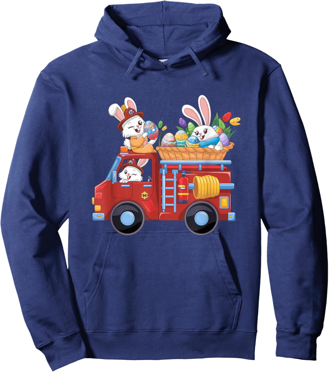 Bunny Firetruck Easter Egg Hunt Firefighter Kids Girls Boys Hoodie - Hoodie | Navy
