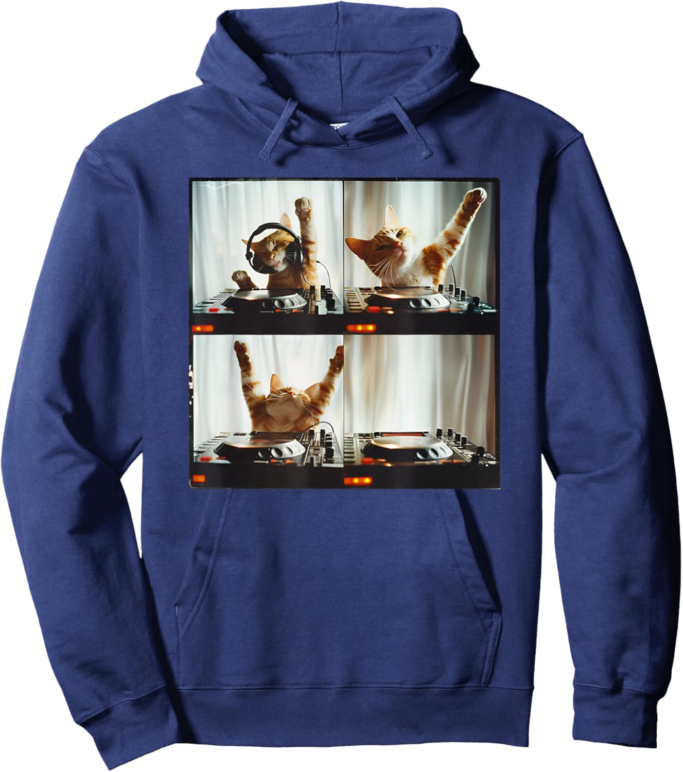 DJ Animal On Decks DJ Turntable Photo Booth Funny EDM Cat Women Kids Hoodie - Hoodie | Navy