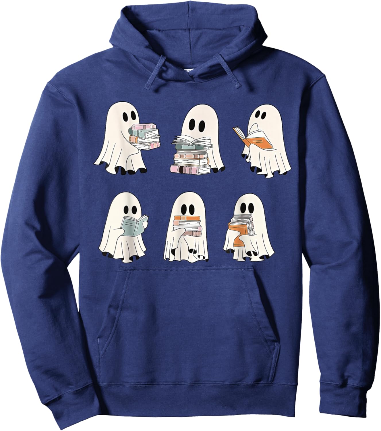 Retro Ghost Reading Books, Halloween bookish ghost bookworm Hoodie - Hoodie | Navy