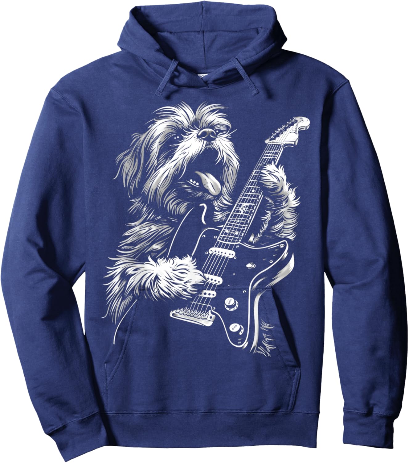 Funny Shih Tzu Dog Playing Electric Guitar Rock Dog Dad Men Women Kids Hoodie - Hoodie | Navy