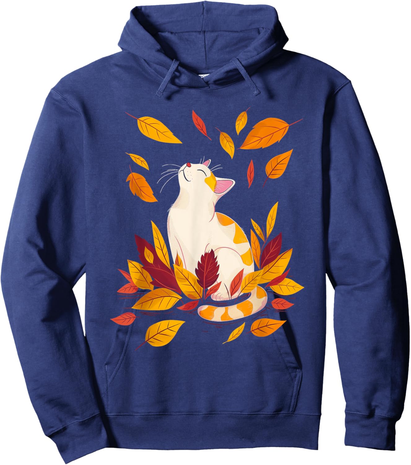 Cat Fall Leaf Tree Hello Autumn Thanksgiving Hoodie - Hoodie | Navy