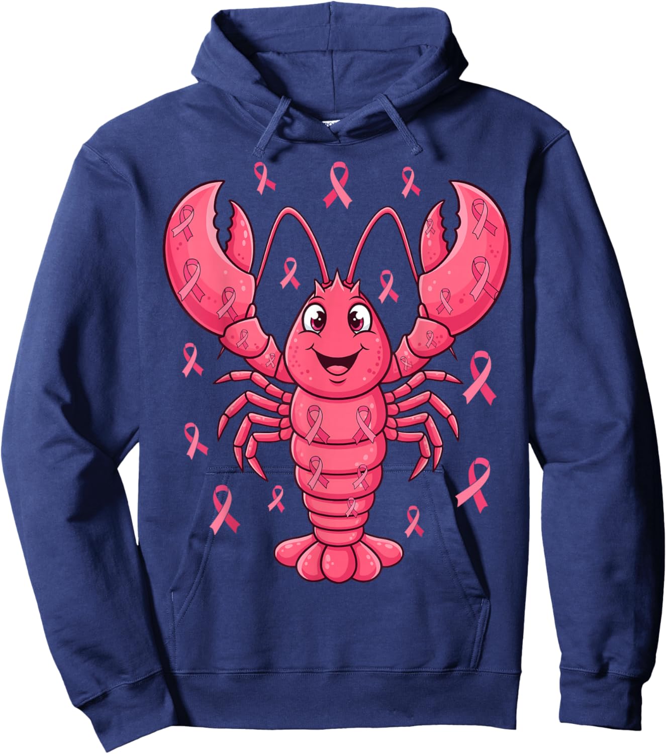 Pink Lobster Breast Cancer Awareness Ribbon Survivor Support Hoodie - Hoodie | Navy