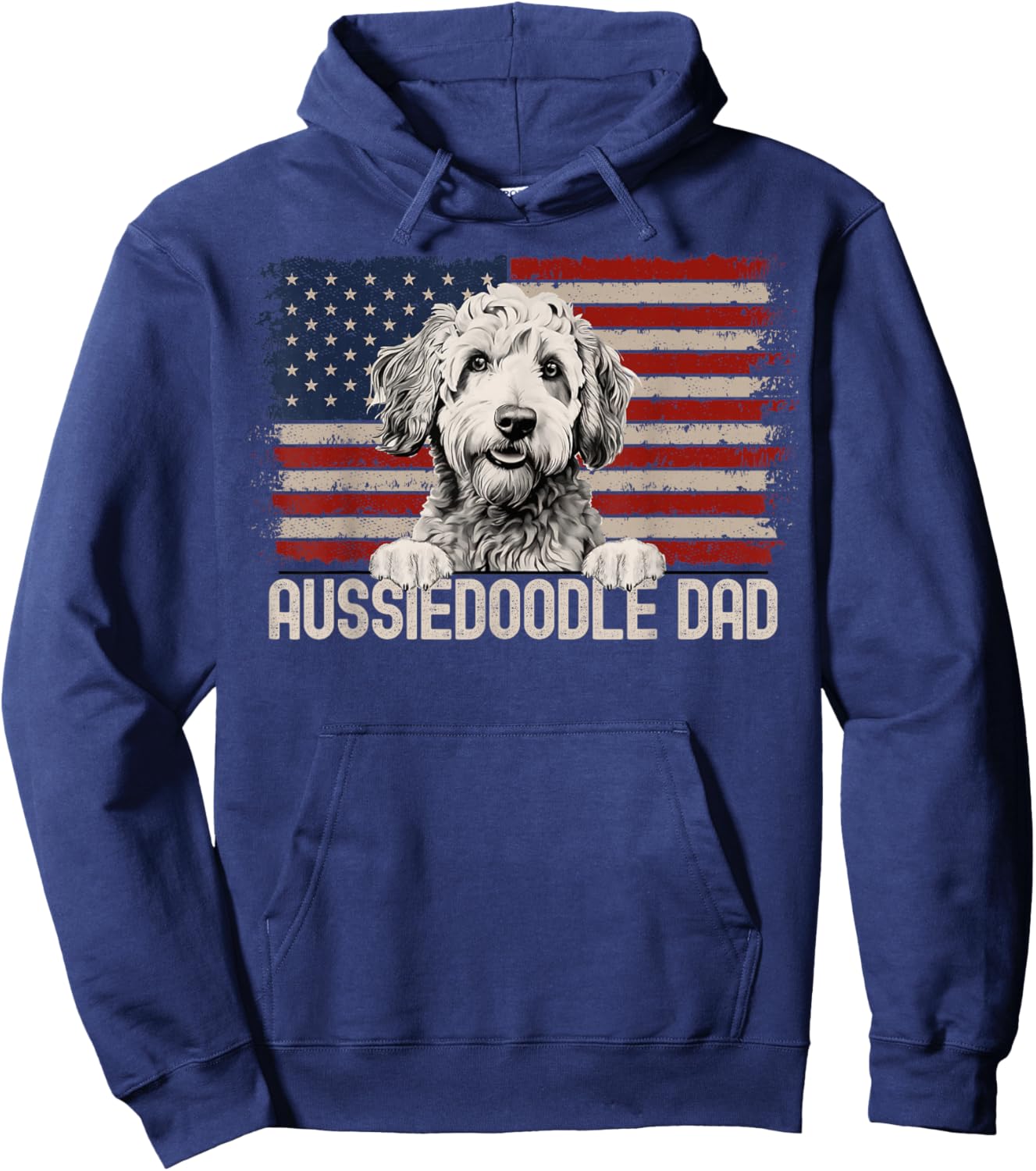 Best Dog Dad Ever American Flag - Aussiedoodle Dad Hoodie - Hoodie | Navy