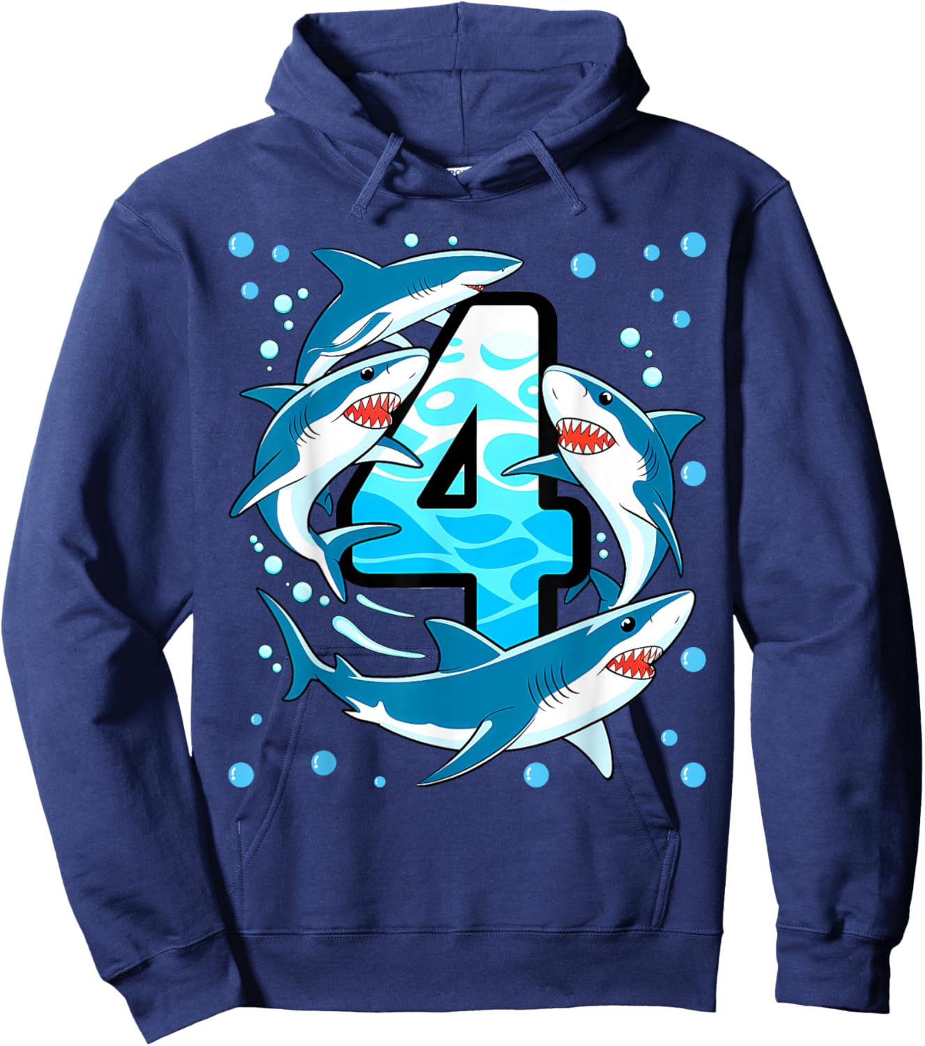 Shark 4th Birthday Boy 4 Four Shark Theme Party Hoodie - Hoodie | Navy