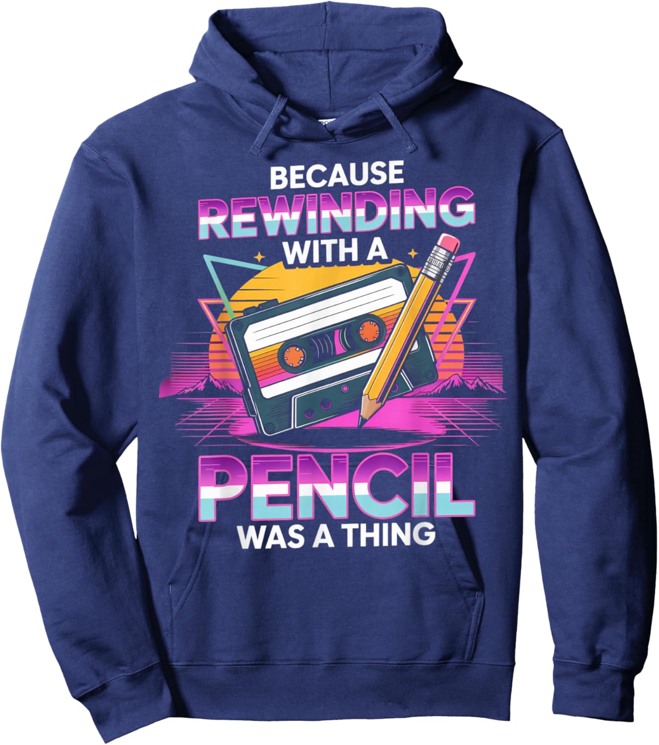Rewinding with Pencil Classic Vintage Nostalgic 1970s 1980s Hoodie - Hoodie | Navy