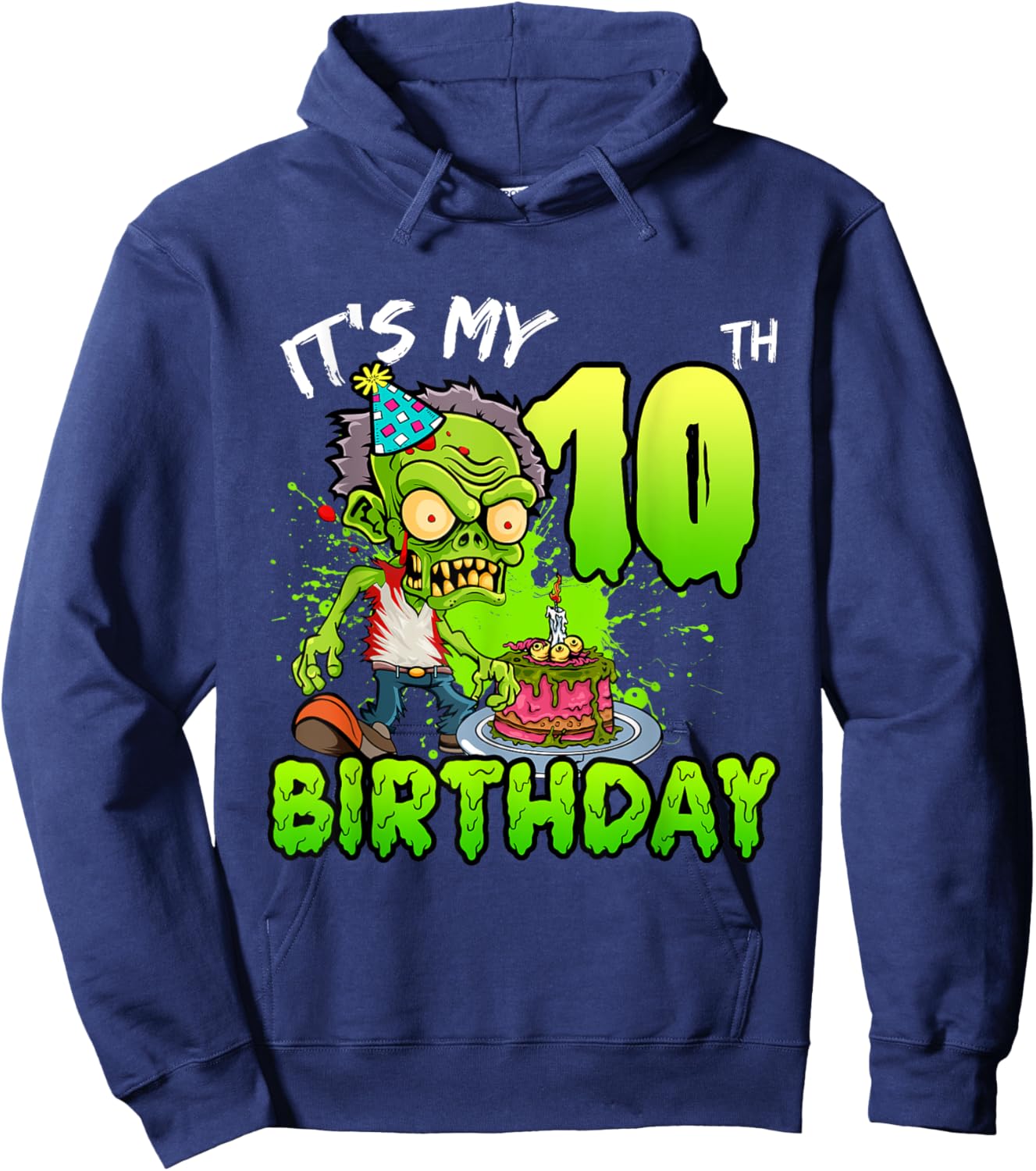 It's My 10th Birthday Zombie Lover 10 Year Old Boys Girls Hoodie - Hoodie | Navy