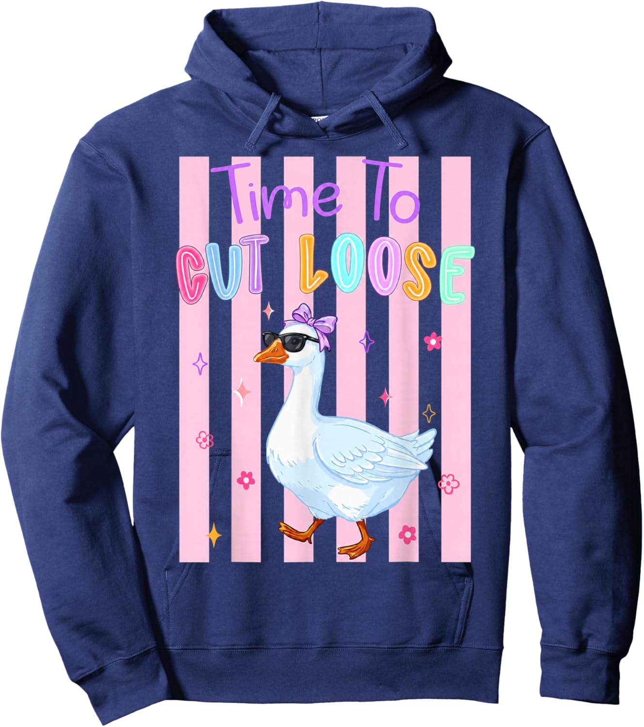 Time to Cut Goose Loose Striped Last Day of School Teacher Hoodie - Hoodie | Navy