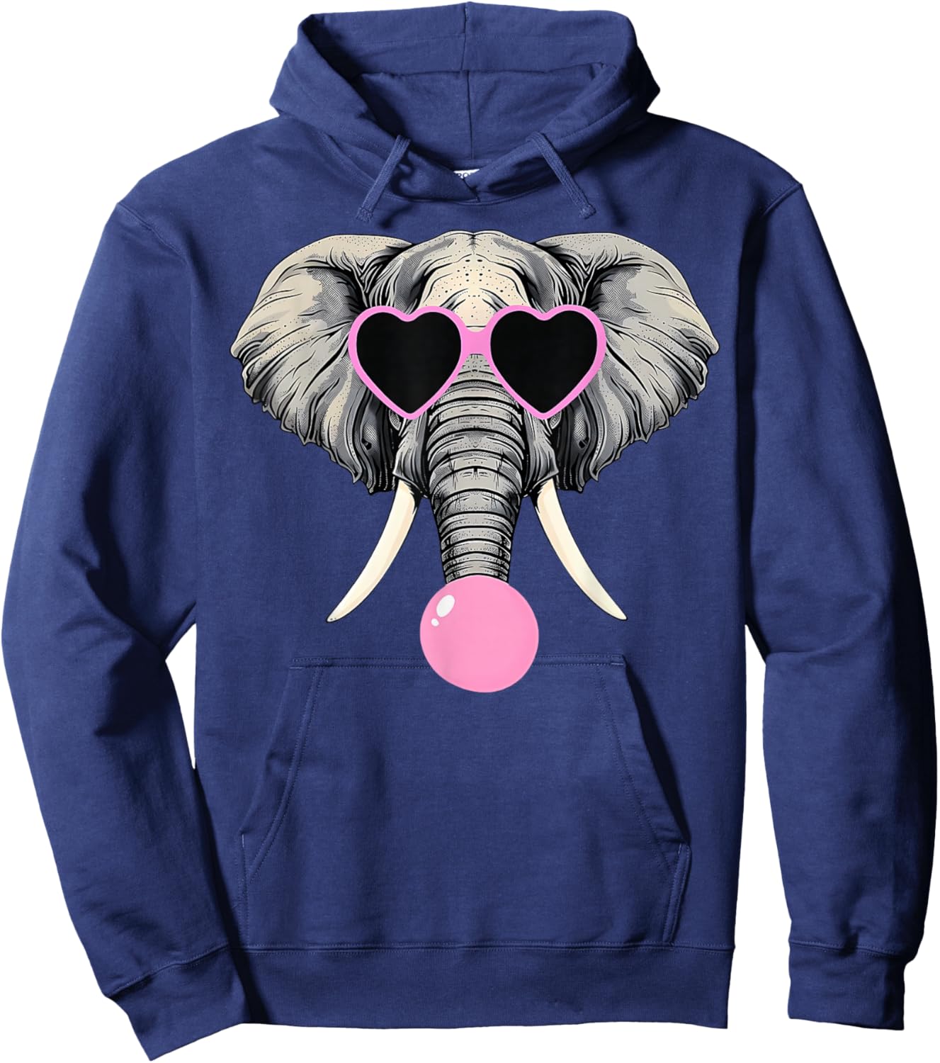 Funny Elephant Wearing Glasses and Blowing Pink Bubble Gum Hoodie - Hoodie | Navy