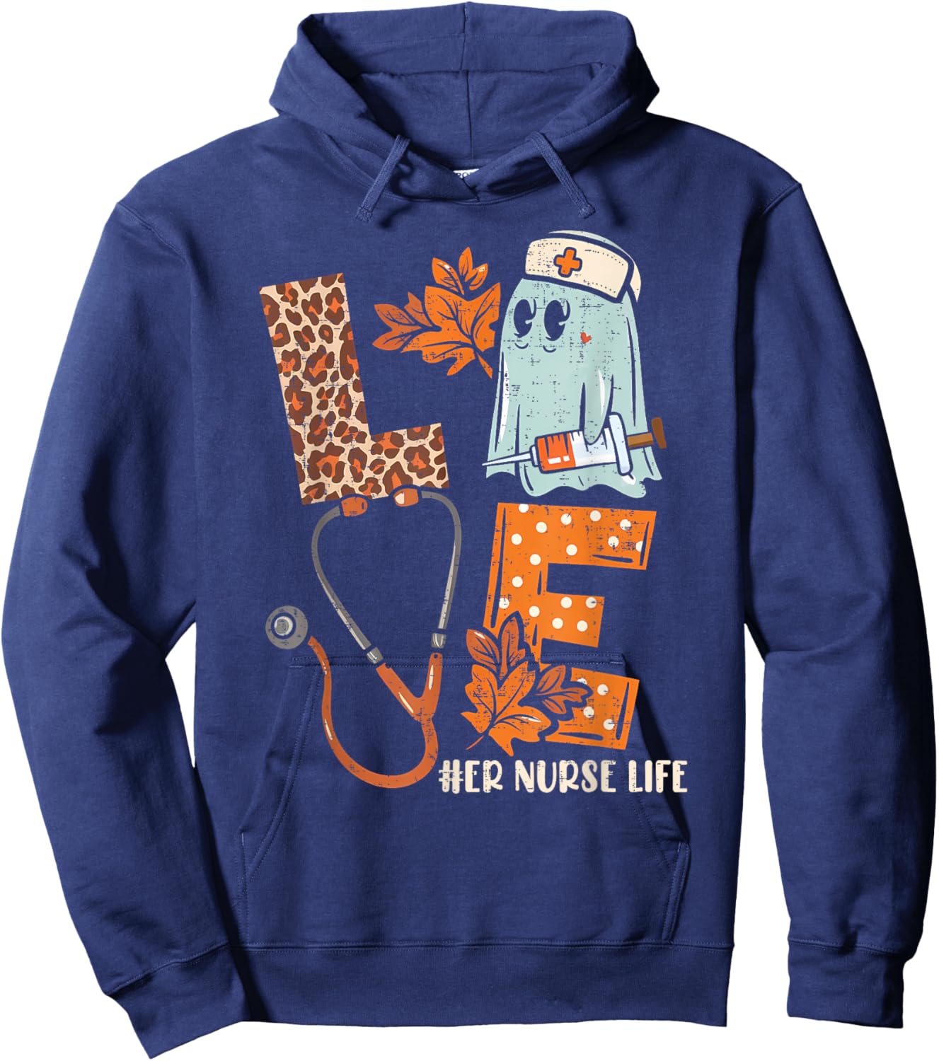 Halloween ER nurse LOVE ER Nurse life Stethoscope Hoodie - Hoodie | Navy