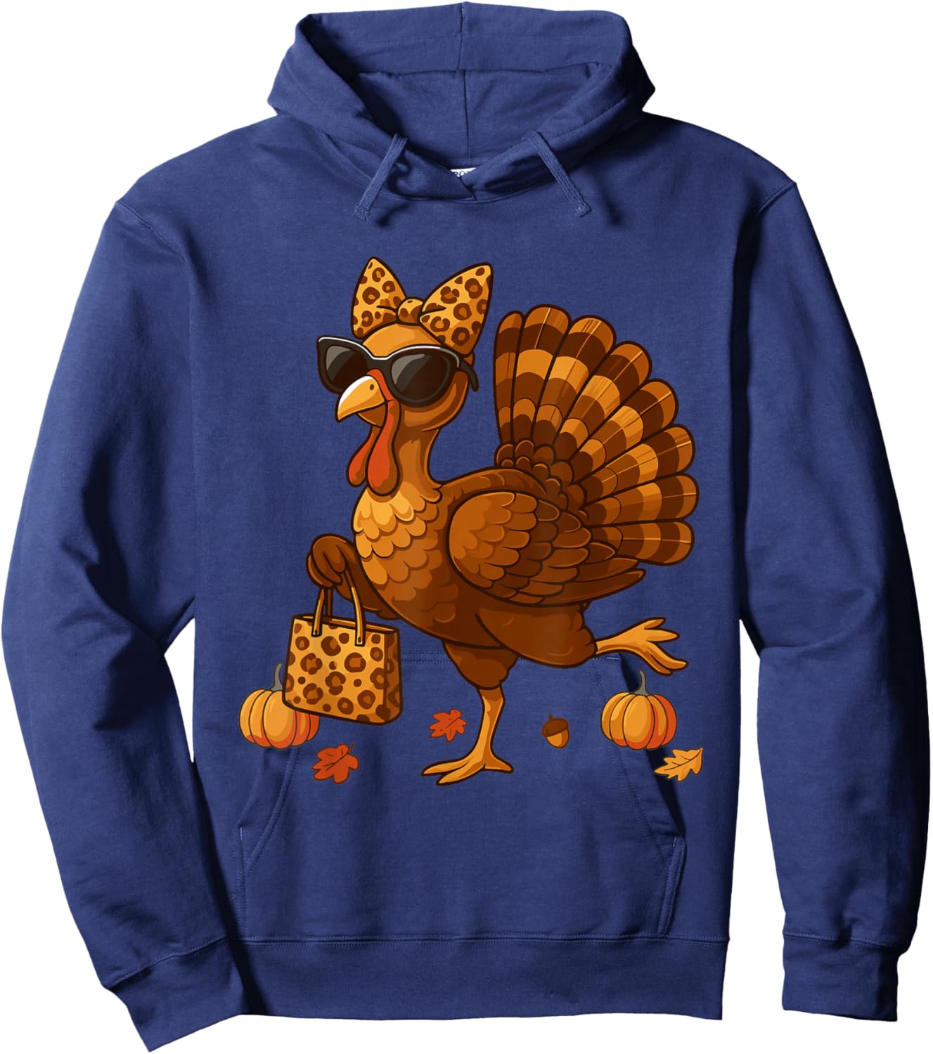 Leopard Turkey with Sunglasses Funny Thanksgiving Women Hoodie - Hoodie | Navy