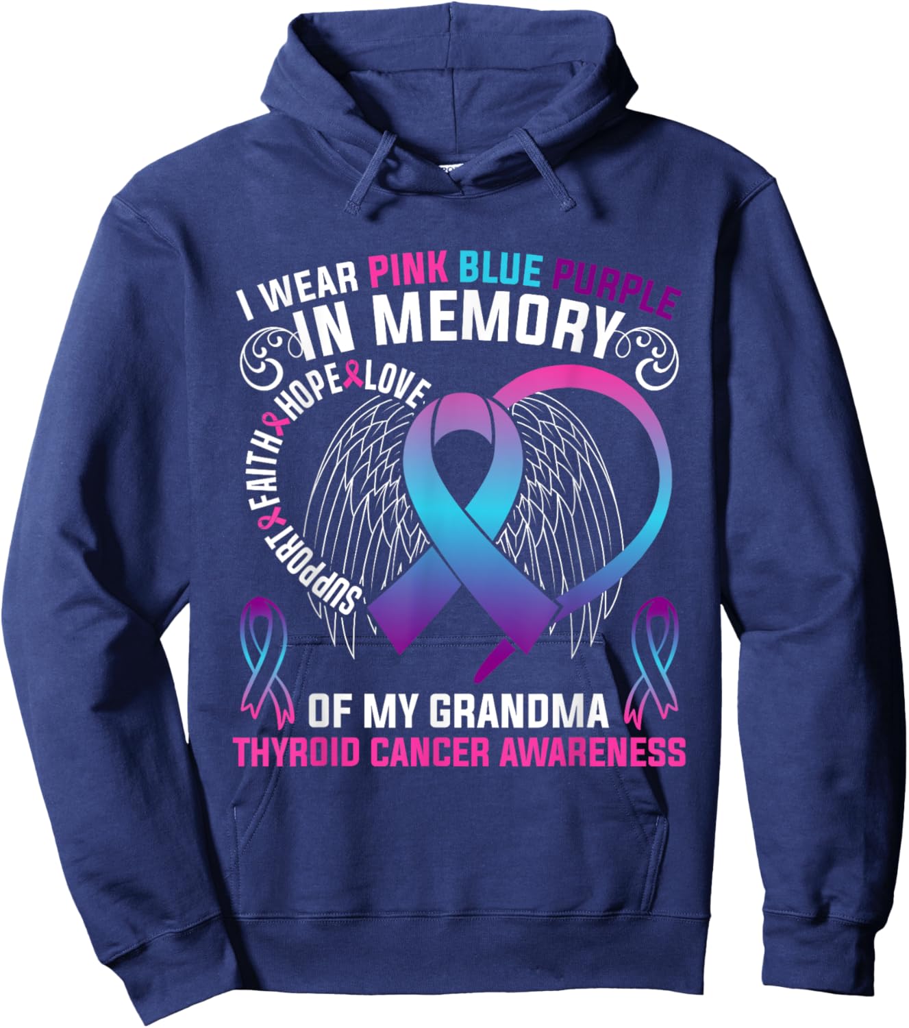 I Wear Pink BLue Purple In Memory Of My Grandma Thyroid Hoodie - Hoodie | Navy