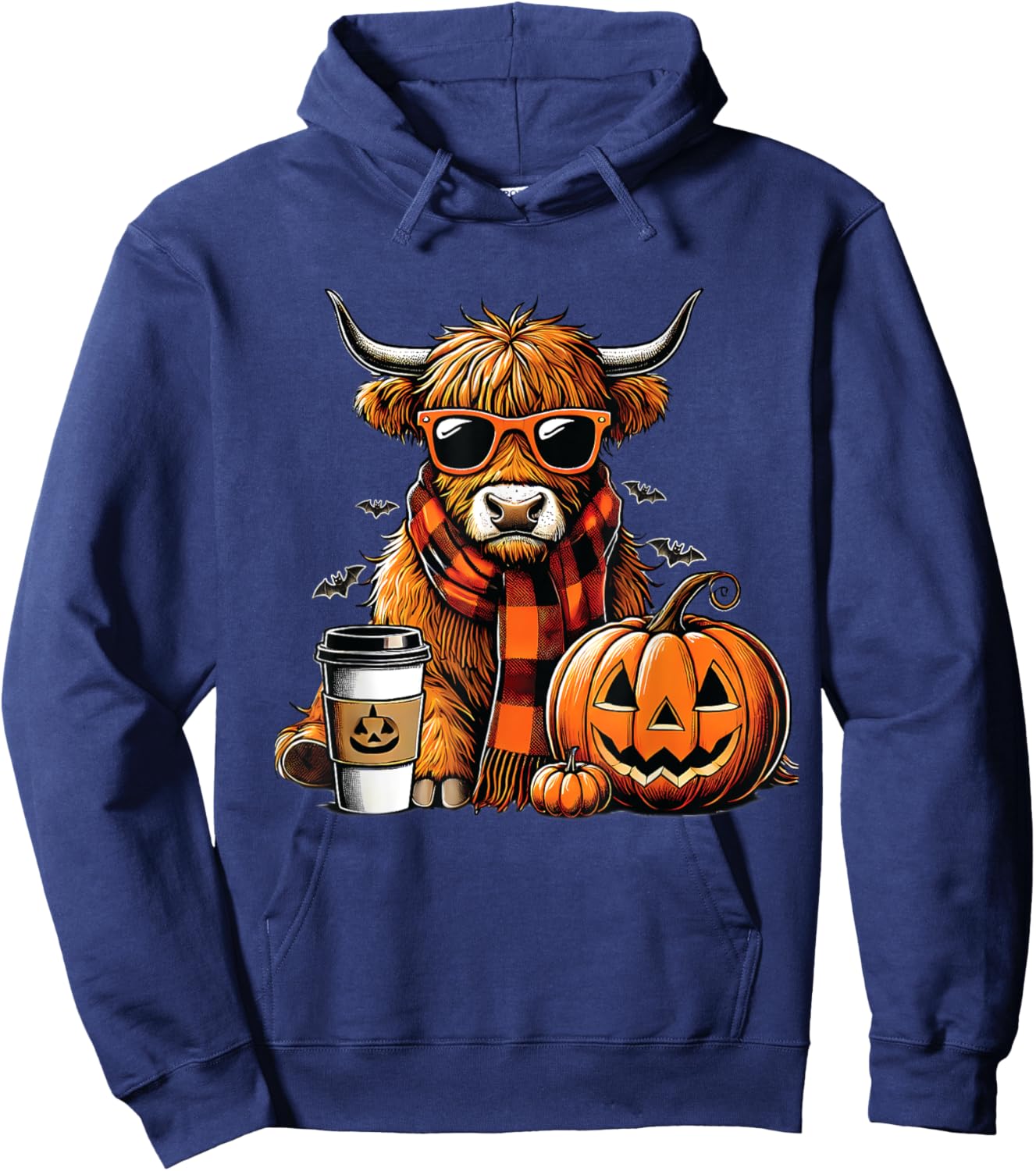 Animal lovers Highland cow Witch Hat celebrating Halloween Hoodie - Hoodie | Navy