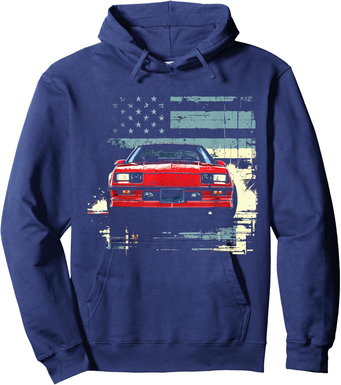 1985 IROC Z28 Front Profile USA Flag Muscle Car IROC Z Hoodie - Hoodie | Navy