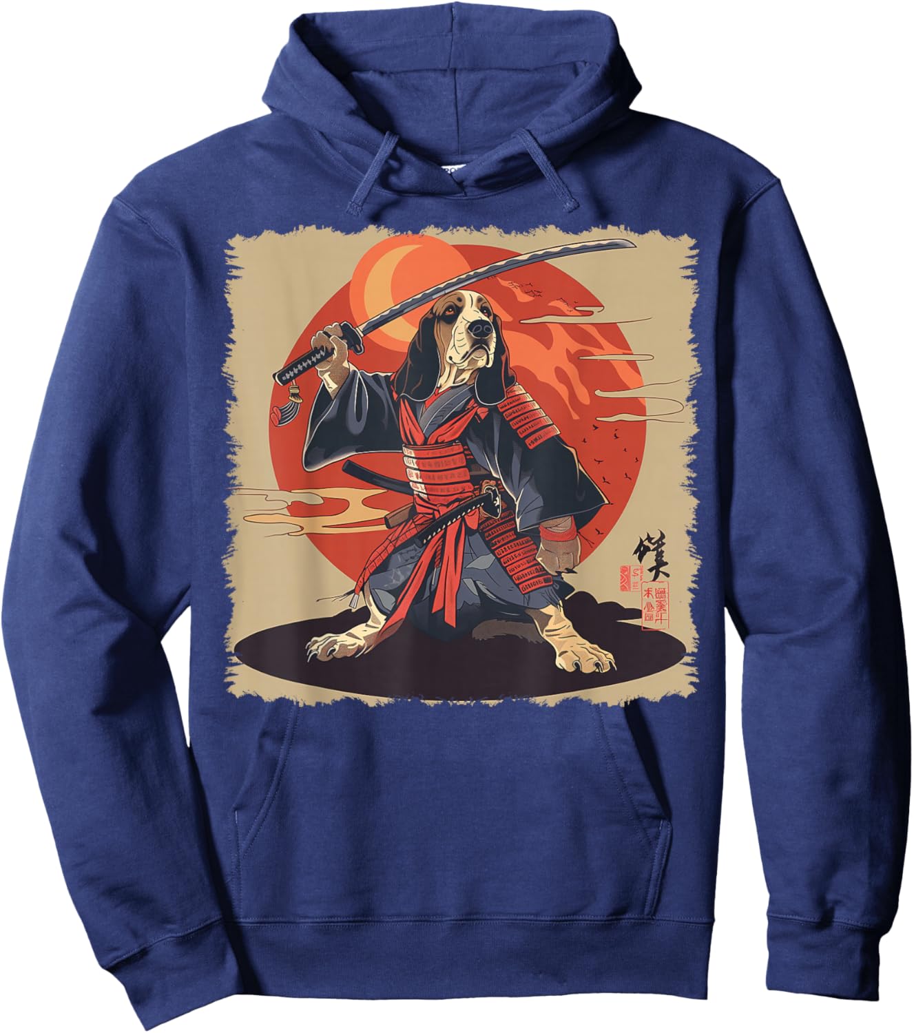 Basset Hound Dog Japanese Art Samurai Ukiyo-e Hoodie - Hoodie | Navy