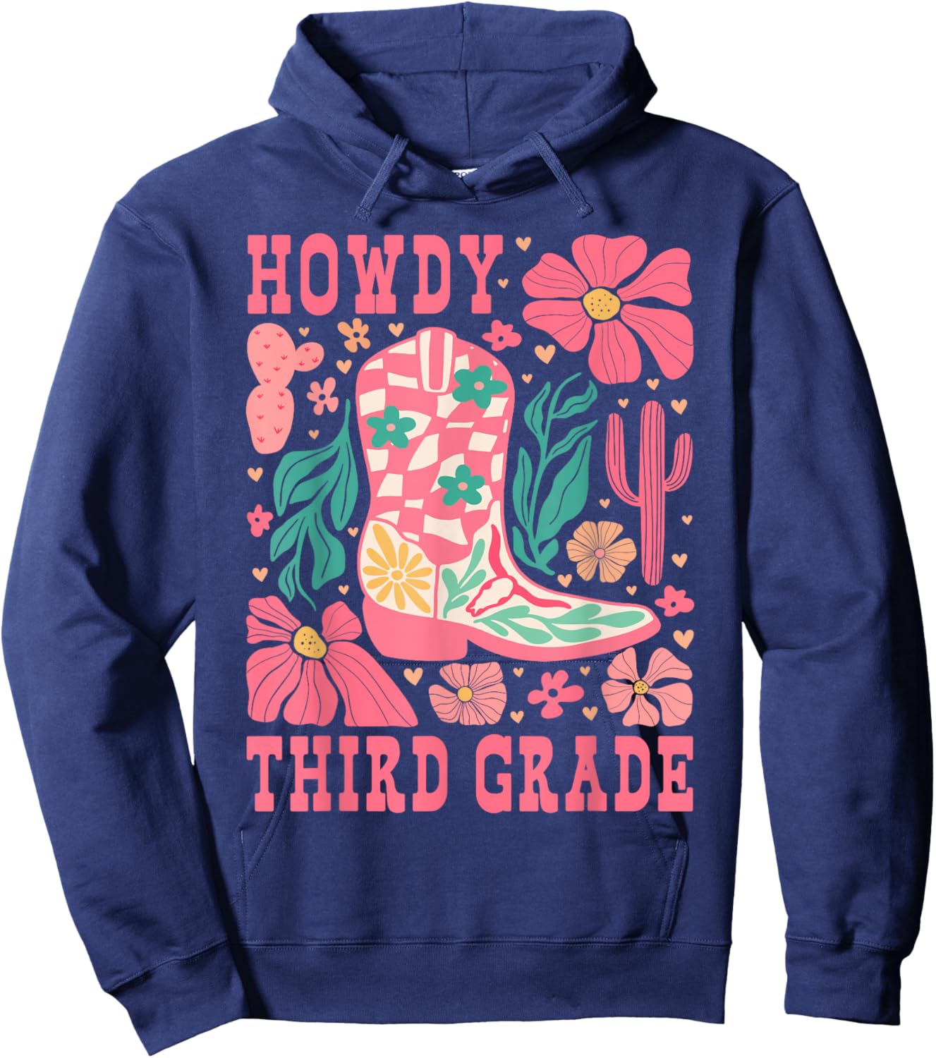 Howdy Third Grade Western 3rd Grade Teachers Cowboy Cowgirls Hoodie - Hoodie | Navy