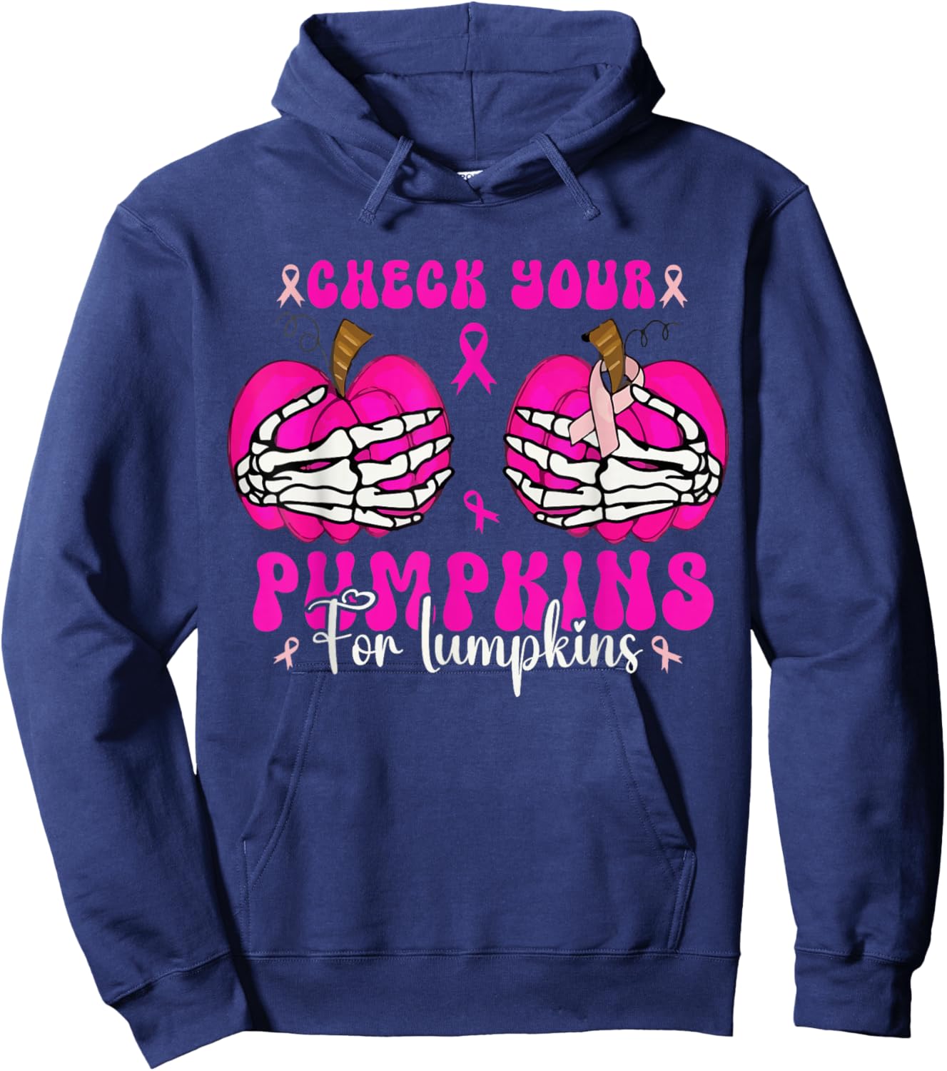 Check Your Pumpkins Breast Cancer Awareness Halloween Women Hoodie - Hoodie | Navy