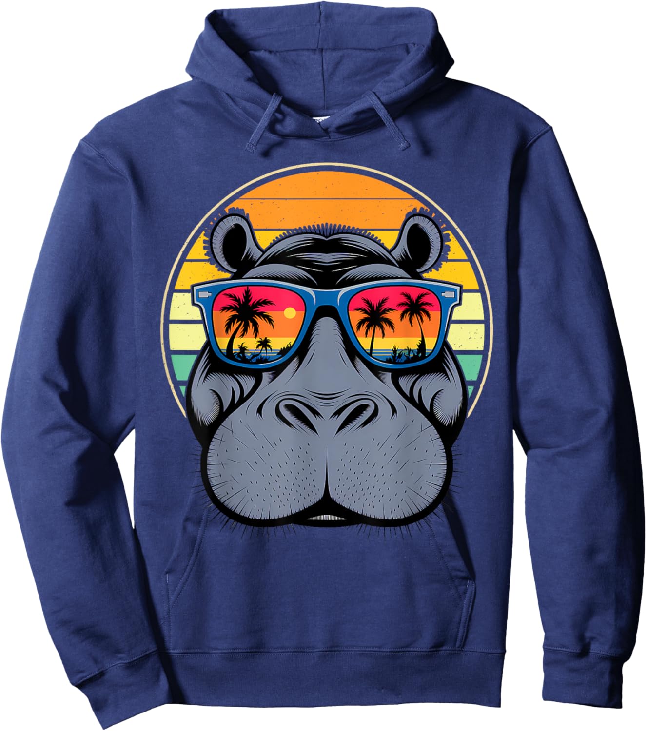 Cool Hippo Design - Cute Hippopotamus W/ Sunglass Hoodie - Hoodie | Navy