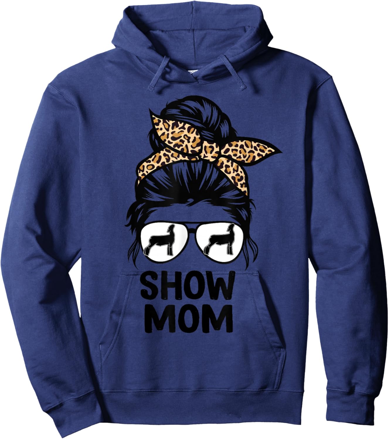 Show Lamb Mom Messy Bun Leopard, Sheep Show Mama Hoodie - Hoodie | Navy