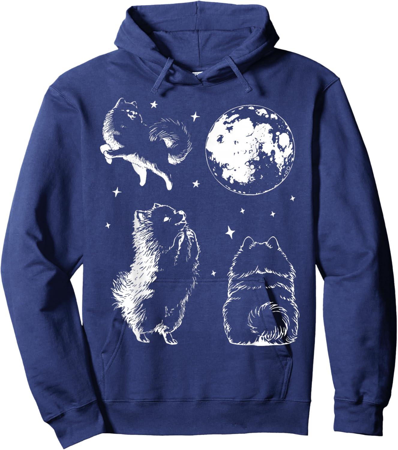 Vintage Three Pomeranian Dog Howling at The Moon Pet Lover Hoodie - Hoodie | Navy