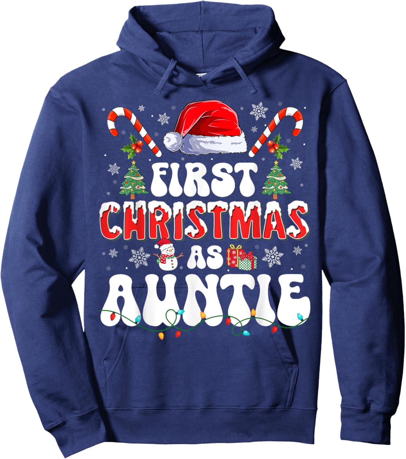 First Christmas As Auntie New Auntie Matching Family Pajamas Hoodie - Hoodie | Navy