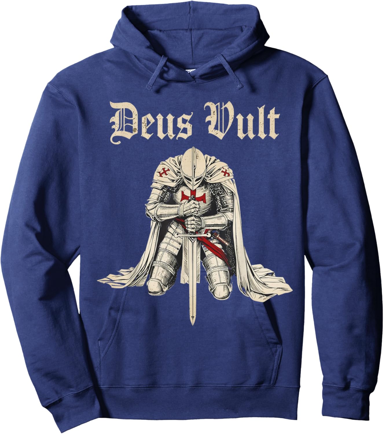 Vintage Deus Vult Templar Knight of The Crusades Hoodie - Hoodie | Navy