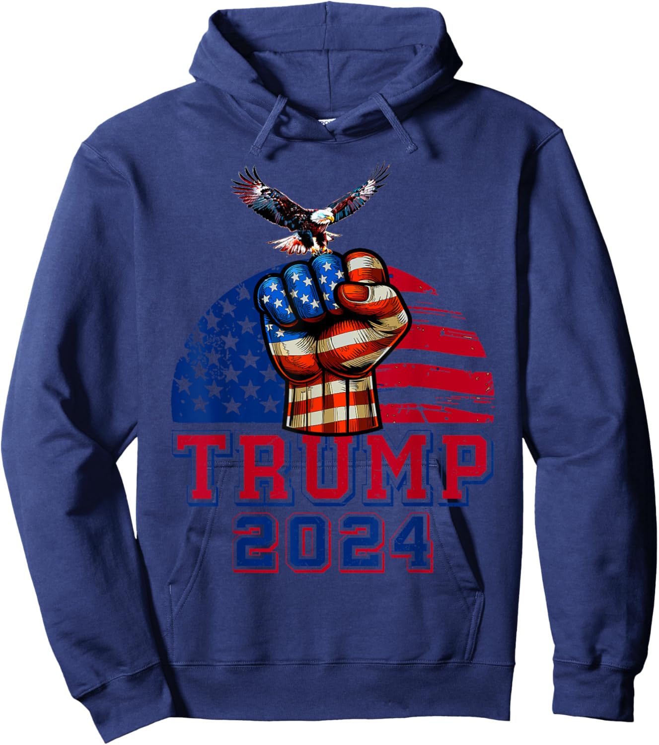 Trump 2024 Red White Blue Patriotic American Flag Eagle Hoodie - Hoodie | Navy