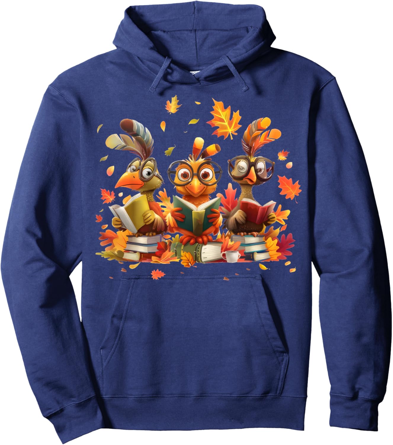 Turkey Glasses Reading Books Thanksgiving Bookworm Teacher Hoodie - Hoodie | Navy