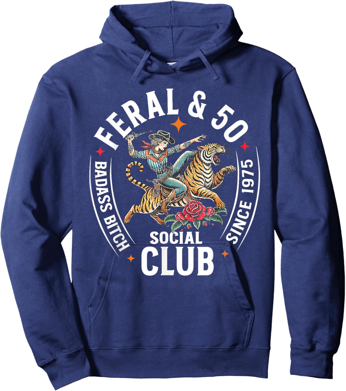 Feral & 50 Social Club Since 1975, Funny 50th Birthday Hoodie - Hoodie | Navy