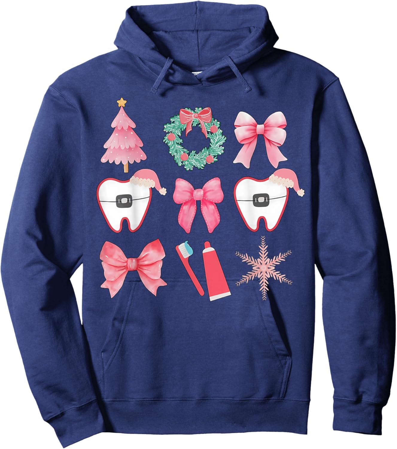 Christmas Coquette Bow Orthodontic Dental Dental Crew Hoodie - Hoodie | Navy