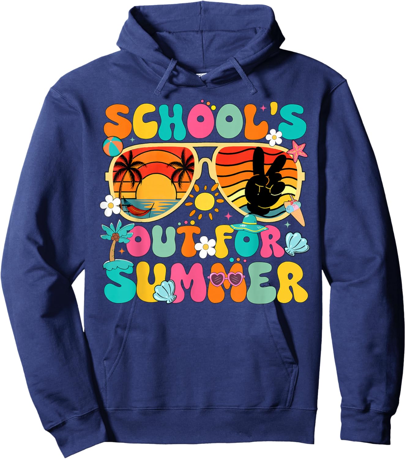 Schools Out for Summer Groovy Last Day of School Teacher Hoodie - Hoodie | Navy