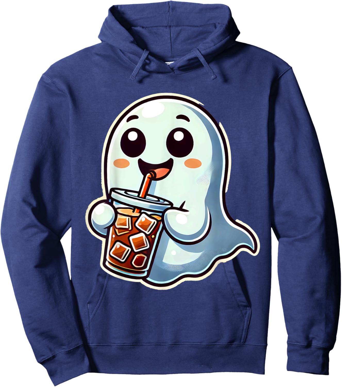 Ghost Drinking Iced Coffee Halloween Hoodie - Hoodie | Navy