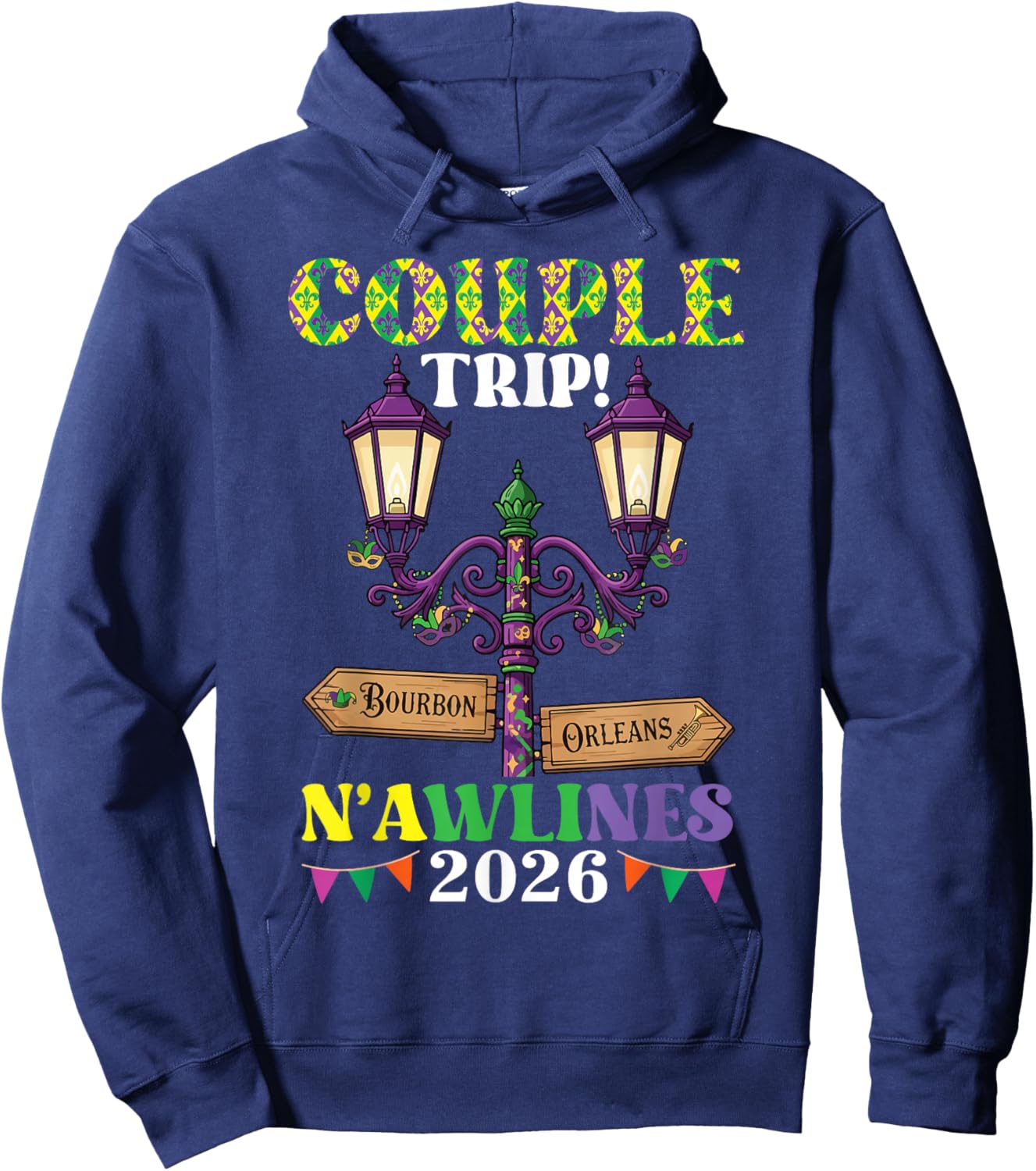 Couple Trip Nawlines 2026 New Orleans Mardi Gras Squad Hoodie - Hoodie | Navy