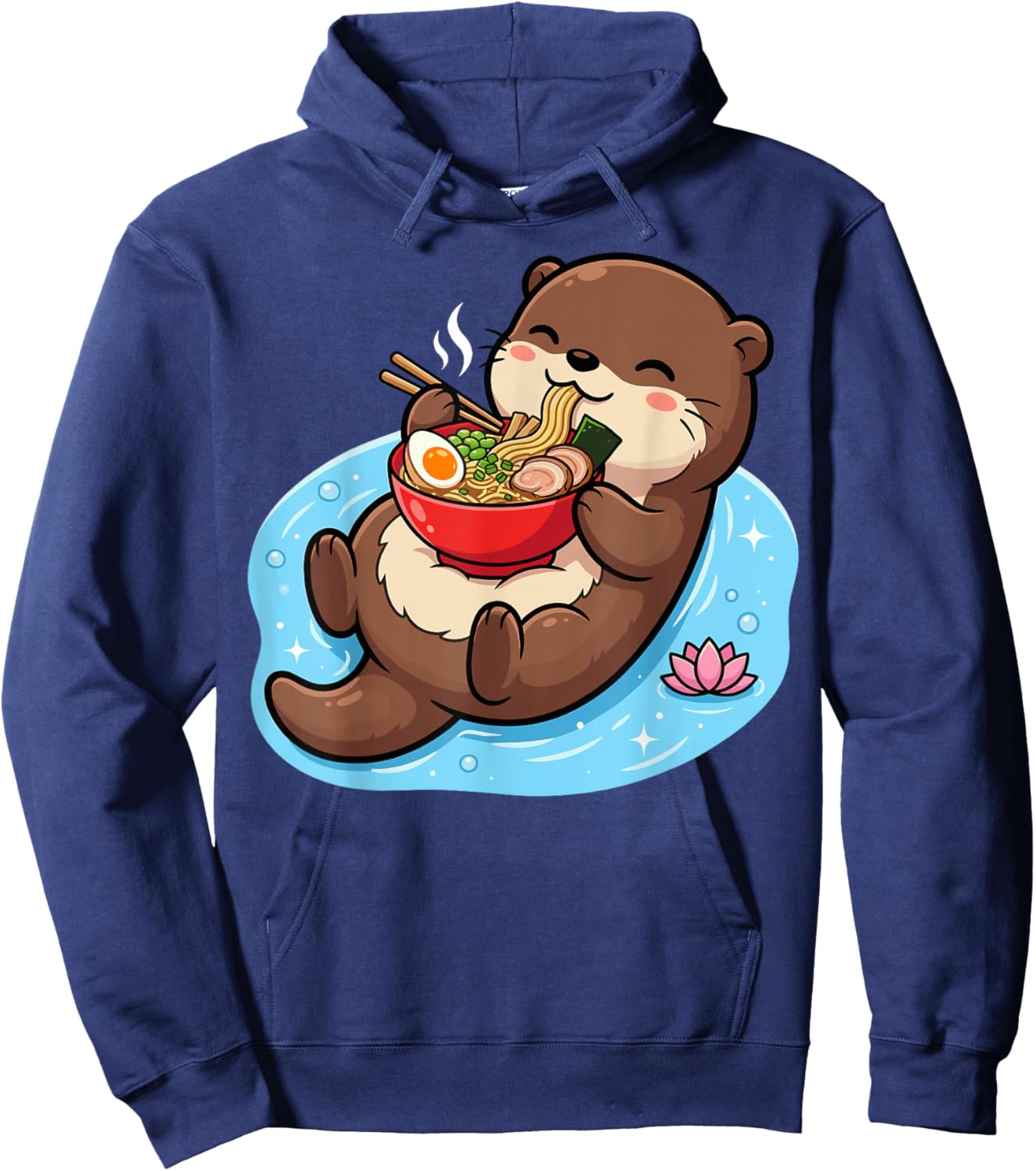 Cute Otter Eating Ramen Bowl Floating in Water Hoodie - Hoodie | Navy