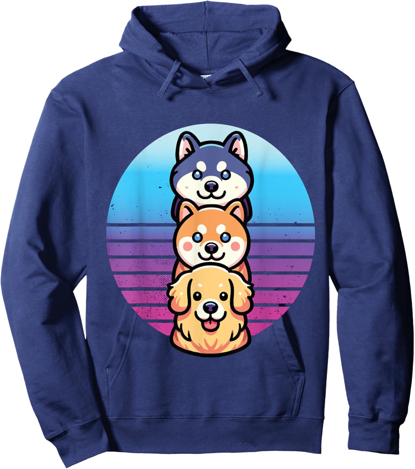Husky Shiba Inu golden retriever dog cute stacked pet animal Men Women Kids Hoodie - Hoodie | Navy