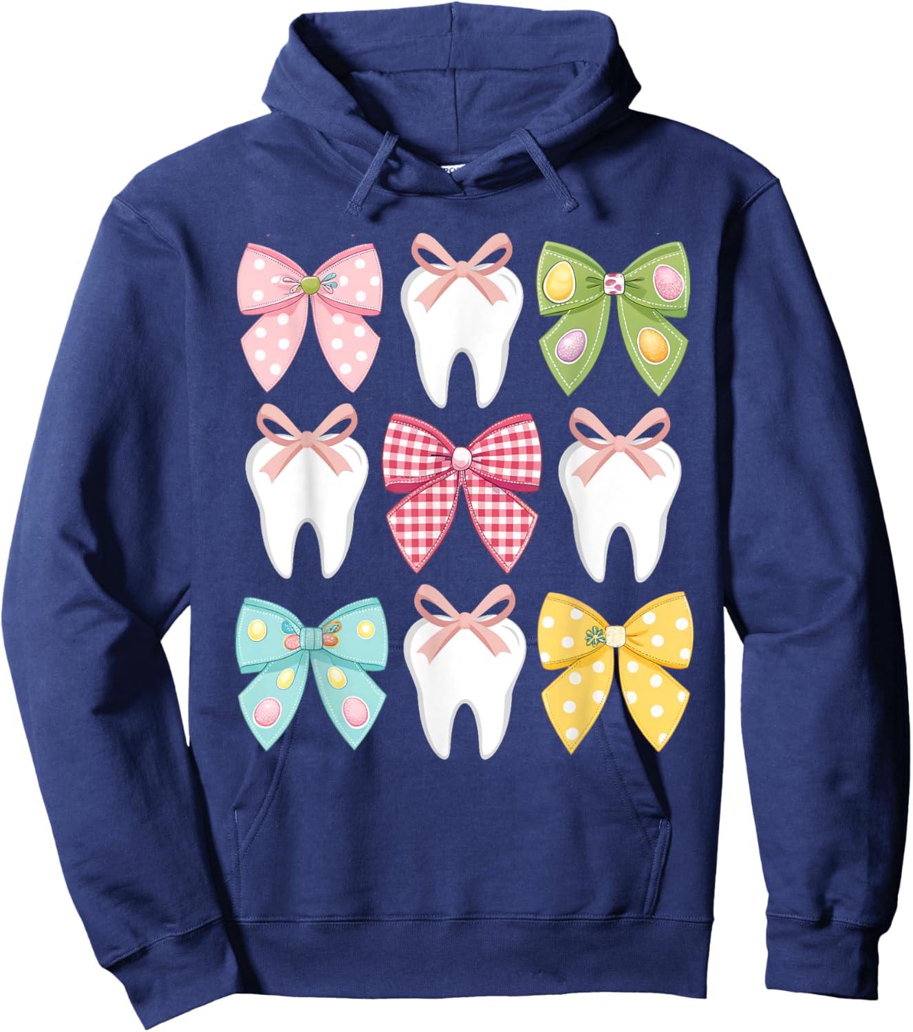 Cute Easter Bow Teeth Dental Squad Dentist Hygienist Hoodie - Hoodie | Navy