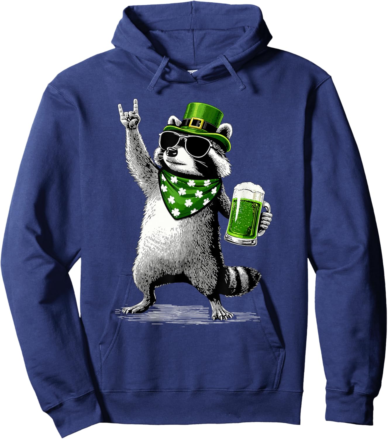 Raccoon St. Patty's Clover Beer Funny St. Patrick's Day Hoodie - Hoodie | Navy