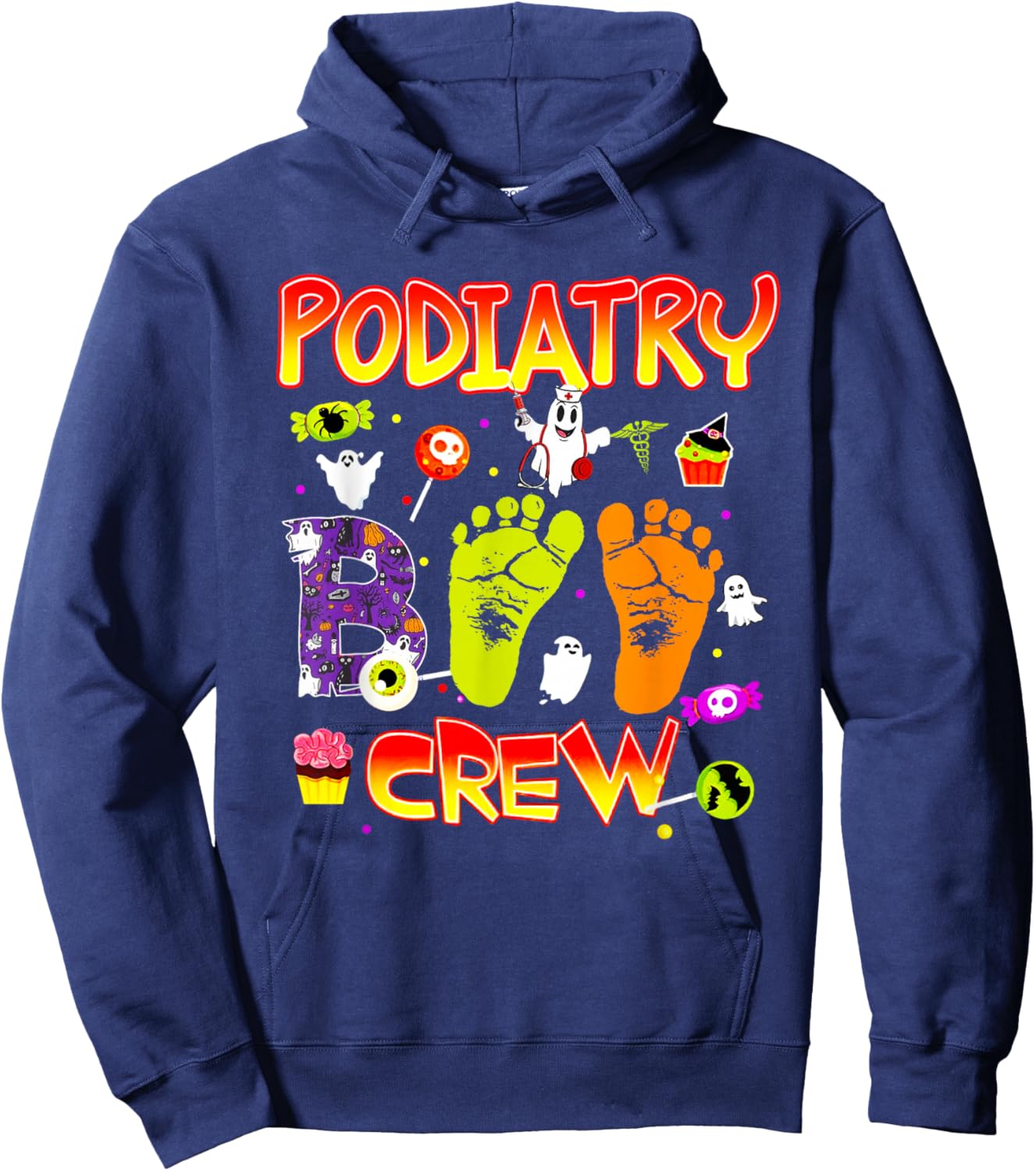 Podiatry Boo Crew Funny Ghost Footprint Halloween Spooky Hoodie - Hoodie | Navy