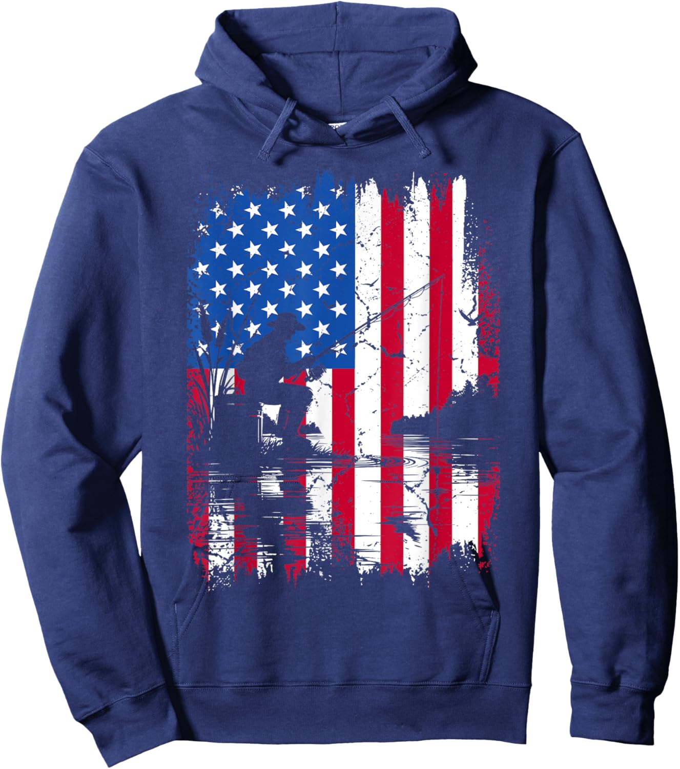 Funny Patriotic Fishermen USA American Flag 4th Of July Men Hoodie - Hoodie | Navy