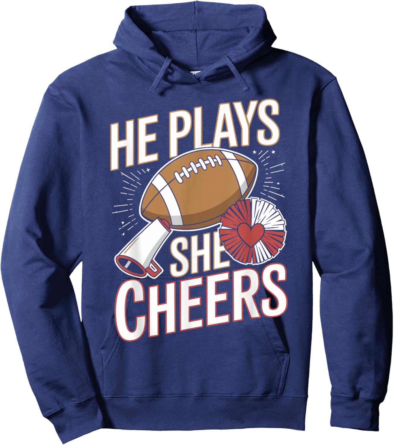 He Plays She Cheers Football Cheerleading Hoodie - Hoodie | Navy