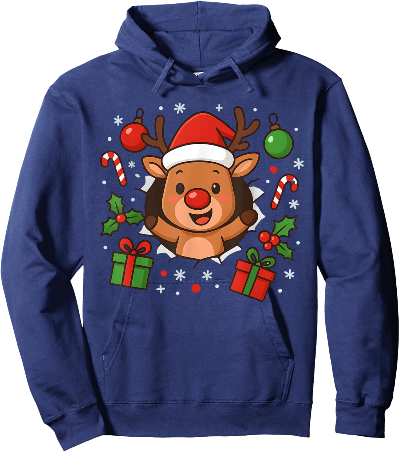 Funny Reindeer Christmas Cute Winter Holiday Cartoon Art Hoodie - Hoodie | Navy