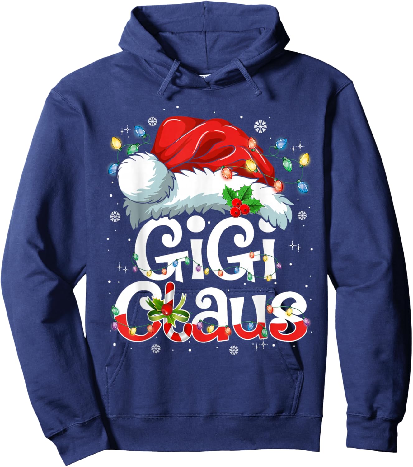 Gigi Claus Shirt Christmas Lights Pajama Family Matching Hoodie - Hoodie | Navy